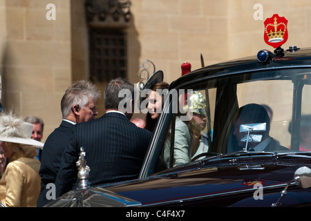 HRH Duchess of Cambridge (Kate Middleton) arriving to the Order of the Garter Ceremony in WIndsor Castle Stock Photo