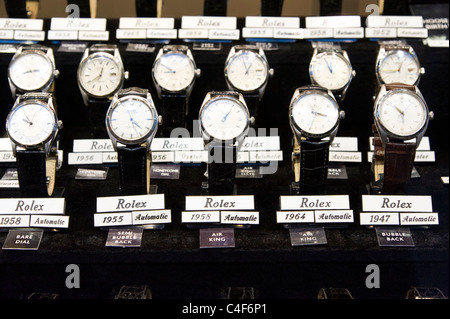 Vintage Rolex watches in shop window, London, UK Stock Photo