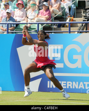 Serena Williams  during her first round victory over Tsvetana Pironkova at the Aegon International tennis tournament Stock Photo