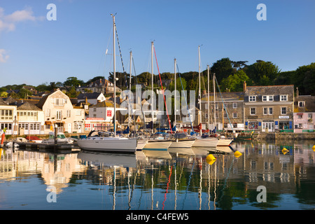 Yachts moored in Padstow harbour on a beautiful Spring morning, Cornwall, England. Spring (May) 2010. Stock Photo