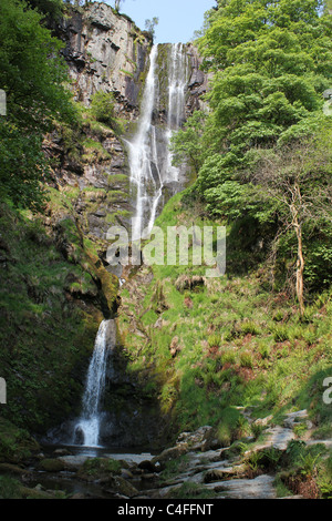 Pistyll Rhaeadr is a waterfall in the Berwyn Mountains. At 240ft (80m) high it is the highest single drop waterfall in the UK. Stock Photo
