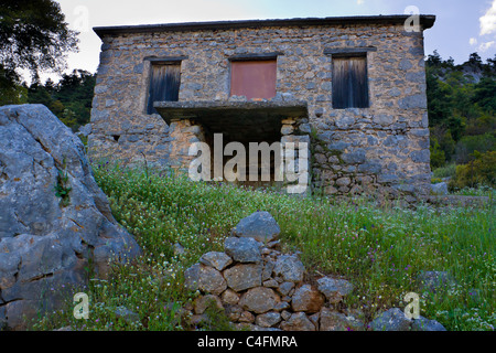 Typical stone house  in the countryside at dawn Stock Photo