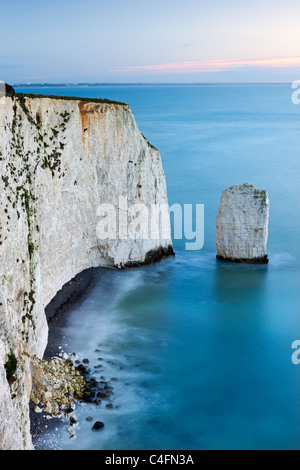 Chalk Cliffs and Sea Stack at South Haven Point, near Old Harry Rocks, Ballard Down, Dorset, England. Winter (February) 2011. Stock Photo