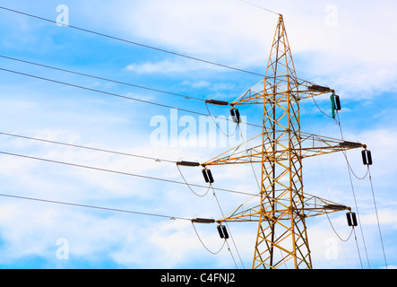 Power line pillar against a cloudy background Stock Photo - Alamy