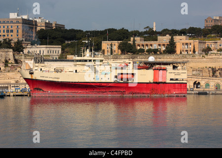 The seismic survey vessel Ramform Challenger in Malta's Grand Harbour Stock Photo