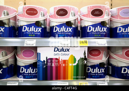 Dulux tins cans of paint for sale, Homebase store, UK Stock Photo