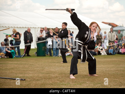 a demonstration of the Korean martial art of Kuk Sool Won, Newmarket carnival, Suffolk UK Stock Photo