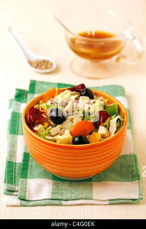Salad with tofu and sunflower seeds. Recipe available. Stock Photo