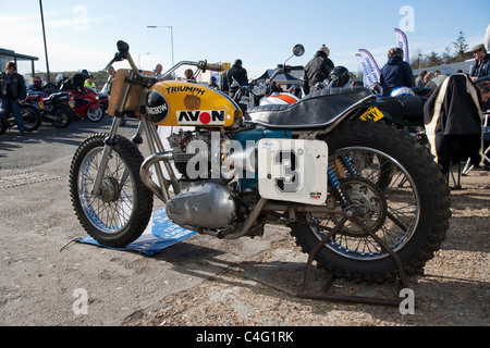 Retro Triumph flat tracker motorcycle parked in a motorcycle meet at the Ace Cafe London England UK Stock Photo