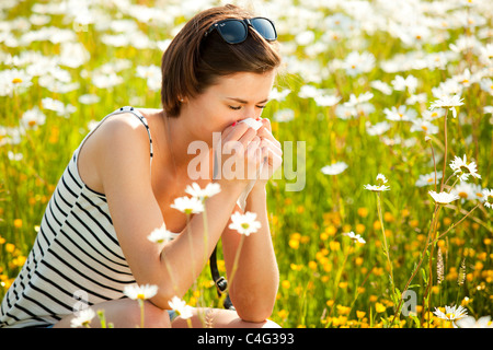 Girl with hayfever Stock Photo