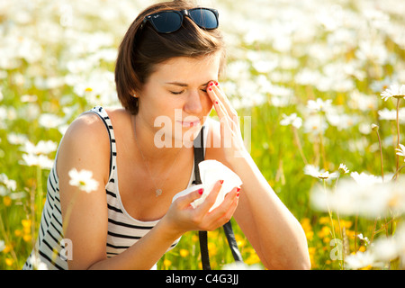 Girl with hayfever Stock Photo