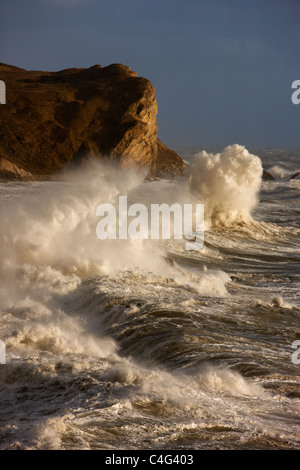 stormy seas at Man O War Bay, Jurassic Coast, Dorset, England Stock Photo