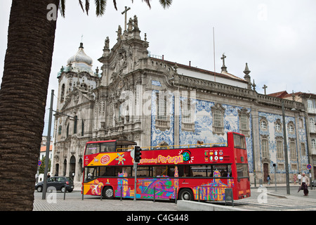 Tourist bus in front of Carmo and Carmelitas church, Oporto, Porto , Portugal Stock Photo