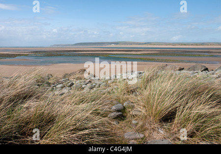 A view across the the estuary of the rivers Taw and Torridge, from Northam Burrows towards Saunton and Braunton North Devon Stock Photo