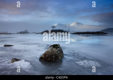 Lochan na h-Achlaise & the Black Mount in winter, Argyll and Bute, Scottish Highlands, Scotland, UK Stock Photo