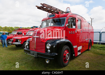 old red fire engine leyland truck 1940's wooden ladder UK England Stock ...