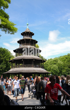 Chinese tower in the English Garden in Munich, Bavaria, Germany Stock Photo