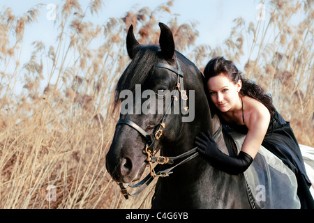woman on Menorquin horse Stock Photo