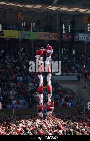 Traditional Catalan human tower championships in Tarragona, Catalonia, 2008 Stock Photo