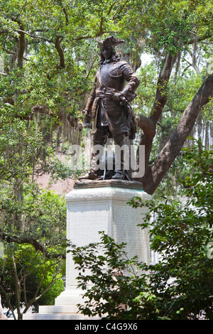 Colonial founder, General Oglethorpe monument, Chippewa Square, Savannah, Georgia Stock Photo