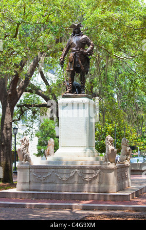 Colonial founder, General James Oglethorpe monument, Chippewa Square, Savannah, Georgia Stock Photo