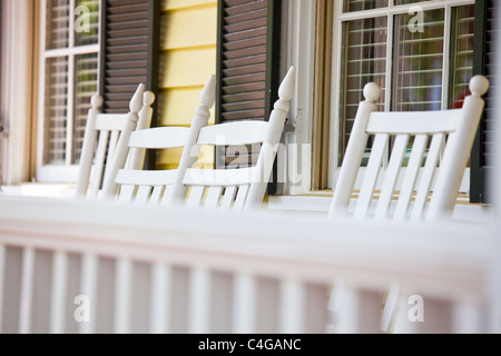 Rocking chairs on a front porch in Savannah, Georgia Stock Photo