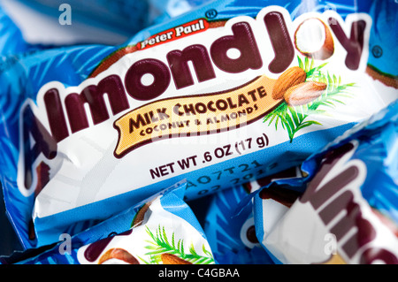 Almond Joy chocolate candy bars.  Stock Photo