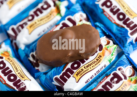 Almond Joy chocolate candy bars.  Stock Photo