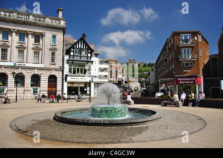 Market Square with Dover Castle in background, Dover, Kent, England, United Kingdom Stock Photo