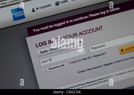 American Express Online website splash screenshot Stock Photo