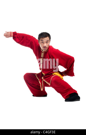 Focused Man Doing Martial Arts in Chinese Clothing Stock Photo