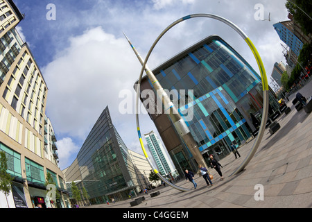 Alliance sculpture by Jean-Bernard Metais outside John Lewis Store and Central Library St David's Shopping Centre Cardiff Wales Stock Photo