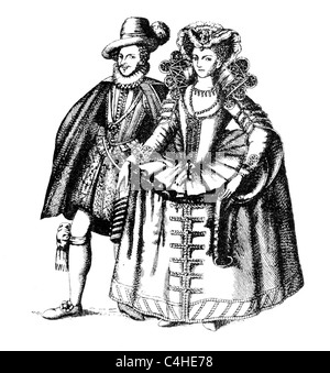Robert Carr, 1st Earl of Somerset and his wife Frances Howard; Black and White Illustration; Stock Photo