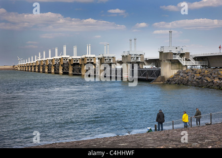 Storm flood barrier / Oosterscheldekering / Eastern Scheldt storm surge barrier at Neeltje Jans, Zeeland, the Netherlands Stock Photo