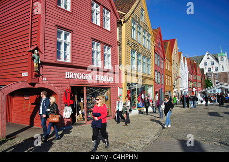 18th Century wooden warehouses, Bryggen, Bergen, Hordaland, Norway, Bergen, Hordaland County, Vestlandet Region, Norway Stock Photo