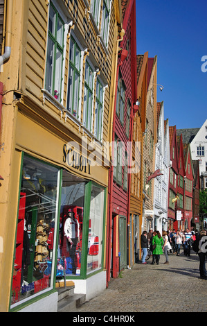 18th Century wooden warehouses, Bryggen, Bergen, Hordaland, Norway, Bergen, Hordaland County, Vestlandet Region, Norway Stock Photo