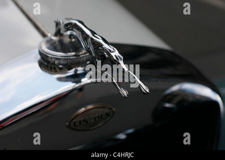 A crafted hood mascot ornament of an old Lincoln car an American luxury brand of the Ford Motor Company