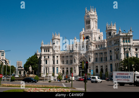 Plaza de Cibeles with Palacio de Comunicaciones, Communications Palace, Madrid, Spain Stock Photo