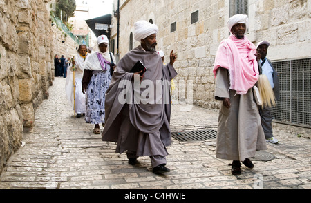 Good Friday procession in the Via Dolorosa in the old city of Jerusalem. Stock Photo