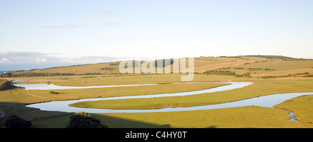 Large looping meanders on the River Cuckmere, East Sussex, England Stock Photo