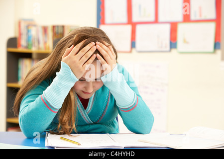 Stressed Schoolgirl Studying In Classroom Stock Photo