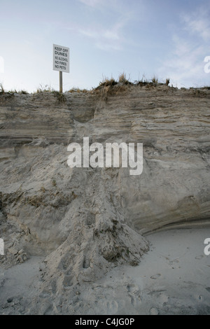 Beach and dunes eroded after a N'or' Easter on Long Island's south shore in early 2011. NY, USA Stock Photo