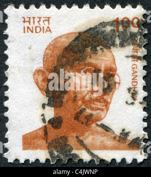 INDIA 1991: A stamp printed in India, depicted Mohandas Karamchand Gandhi Stock Photo