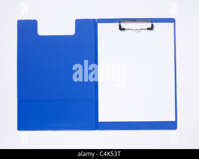 Blue clipboard with white blank paper Stock Photo