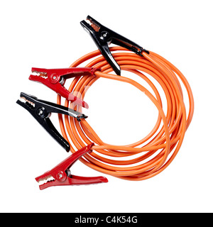 coiled booster cable with clamps Stock Photo