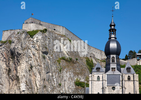 Collegiate Church of Notre-Dame and Citadel, Dinant on the Meuse river, Namur, Wallonia, Belgium Stock Photo