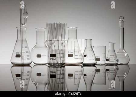 group of laboratory glass material on a white background Stock Photo