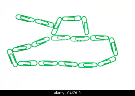 The tank from paper clips. On a white background Stock Photo