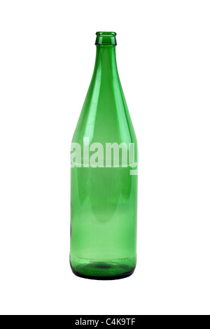 Green Glass Bottle Isolated on White Background Stock Photo