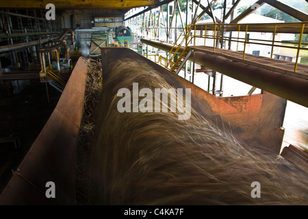 Sao Francisco ethanol and sugar plant. Grinder. Start of the industrial process, Organic sugarcane grinding Biofuel processing Stock Photo